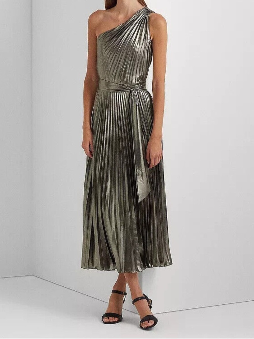 Polo Ralph Lauren Women's Metallic One Shoulder Gown Wedding Formal Dress 8 Nwt